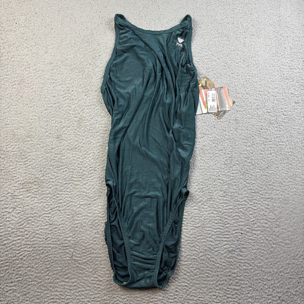 NWT TYR Swimsuit Women Large Solid Flashback Evergreen Maxback One Piece Racing